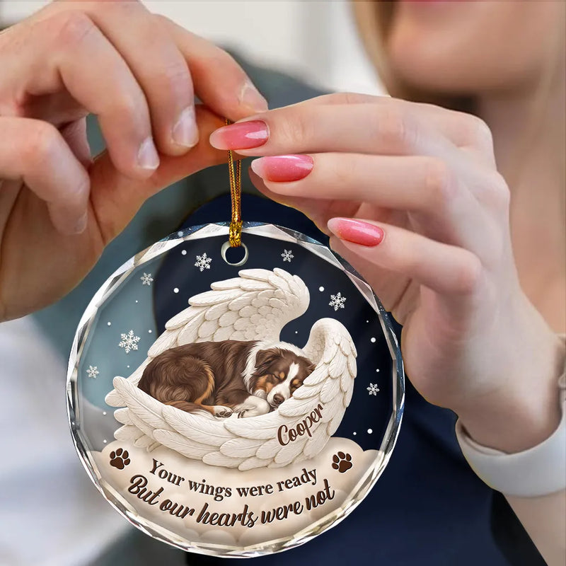 Art Design,Sentimental,Christmas,Pet Lovers,Memorial,Photo - Sleeping Dog Cat Baby - Custom Photo Sleeping Angel Your Wings Were Ready Dog Pet Lovers Memorial - Personalized Circle Glass Ornament