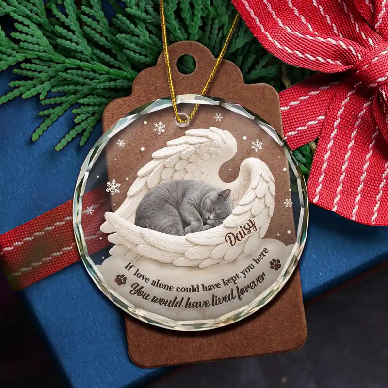 Art Design,Sentimental,Christmas,Pet Lovers,Memorial,Photo - Sleeping Dog Cat Baby - Custom Photo Sleeping Angel Your Wings Were Ready Dog Pet Lovers Memorial - Personalized Circle Glass Ornament