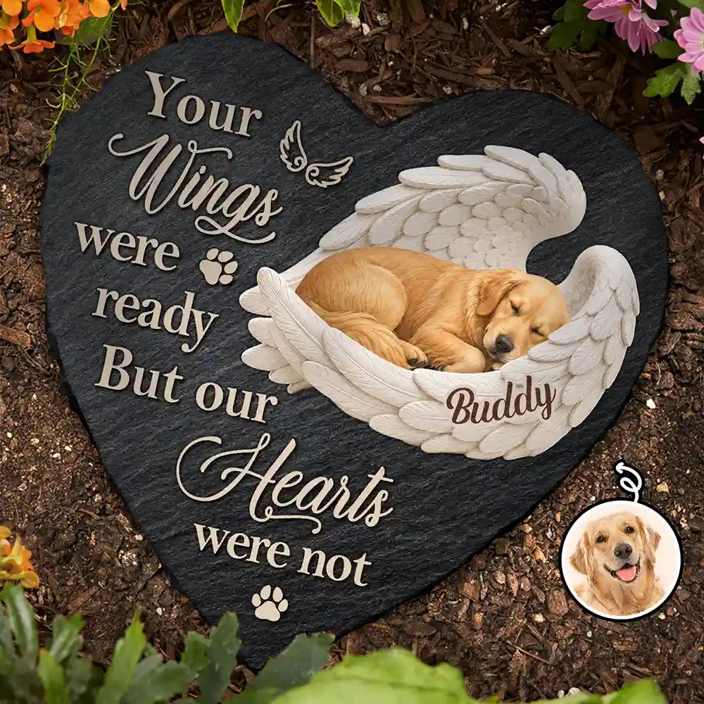 Art Design,Sentimental,Pet Lovers,Memorial,Photo - Sleeping Dog Cat Baby - Custom Photo Sleeping Angel Your Wings Were Ready Dog Pet Lovers Memorial - Personalized Heart Memorial Garden Stone