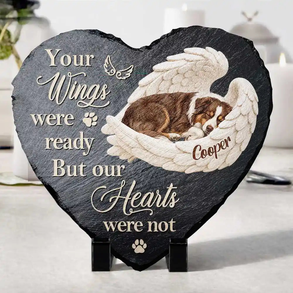 Art Design,Sentimental,Pet Lovers,Memorial,Photo - Sleeping Dog Cat Baby - Custom Photo Sleeping Angel Your Wings Were Ready Dog Pet Lovers Memorial - Personalized Heart Memorial Garden Stone