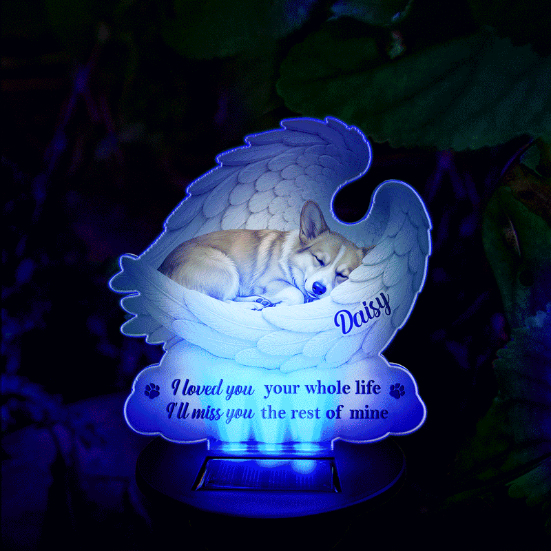 Art Design,Sentimental,Pet Lovers,Memorial,Photo - Sleeping Dog Cat Baby - Custom Photo Sleeping Angel Your Wings Were Ready Dog Pet Lovers Memorial - Personalized Solar Light