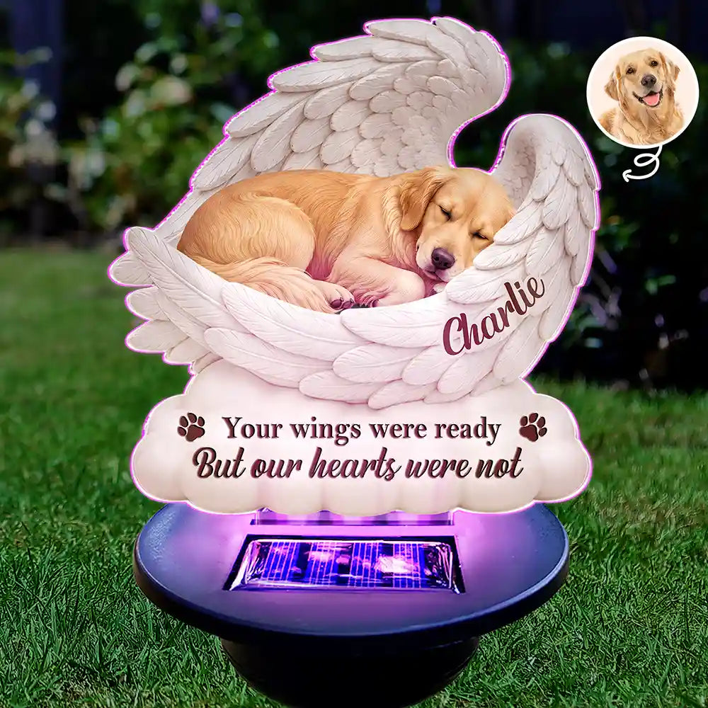 Art Design,Sentimental,Pet Lovers,Memorial,Photo - Sleeping Dog Cat Baby - Custom Photo Sleeping Angel Your Wings Were Ready Dog Pet Lovers Memorial - Personalized Solar Light