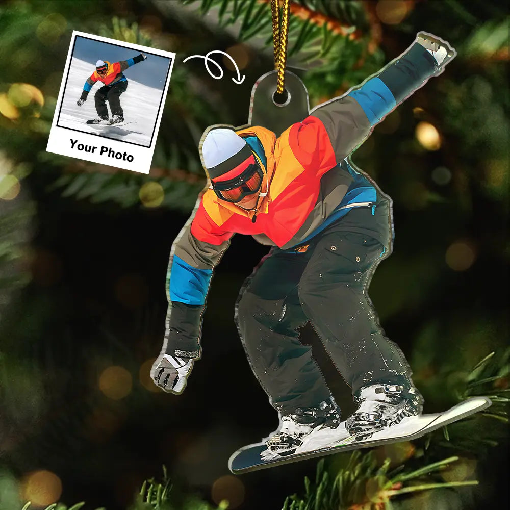 Gift For Yourself,Gift For Women,Gift For Men,Happy,Christmas,Custom Photo,Photo Hobby Ornament - Custom Photo Snowboarding Lovers - Personalized Acrylic Photo Ornament
