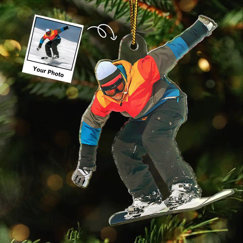 Gift For Yourself,Gift For Women,Gift For Men,Happy,Christmas,Custom Photo,Photo Hobby Ornament - Custom Photo Snowboarding Lovers - Personalized Acrylic Photo Ornament