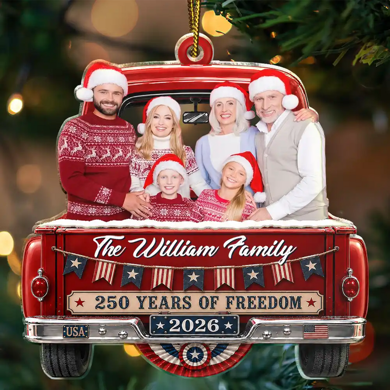 Independence Day,America 250th,Christmas,Proud,Custom Photo,Family,Remove BG Photo - Custom Photo Snowman 250 Years Of Freedom - Personalized Custom Shaped Acrylic Ornament