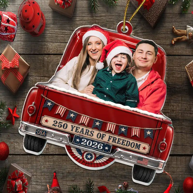 Independence Day,America 250th,Christmas,Proud,Custom Photo,Family,Remove BG Photo - Custom Photo Snowman 250 Years Of Freedom - Personalized Custom Shaped Acrylic Ornament