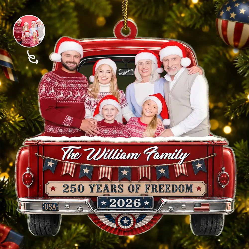 Independence Day,America 250th,Christmas,Proud,Custom Photo,Family,Remove BG Photo - Custom Photo Snowman 250 Years Of Freedom - Personalized Custom Shaped Acrylic Ornament
