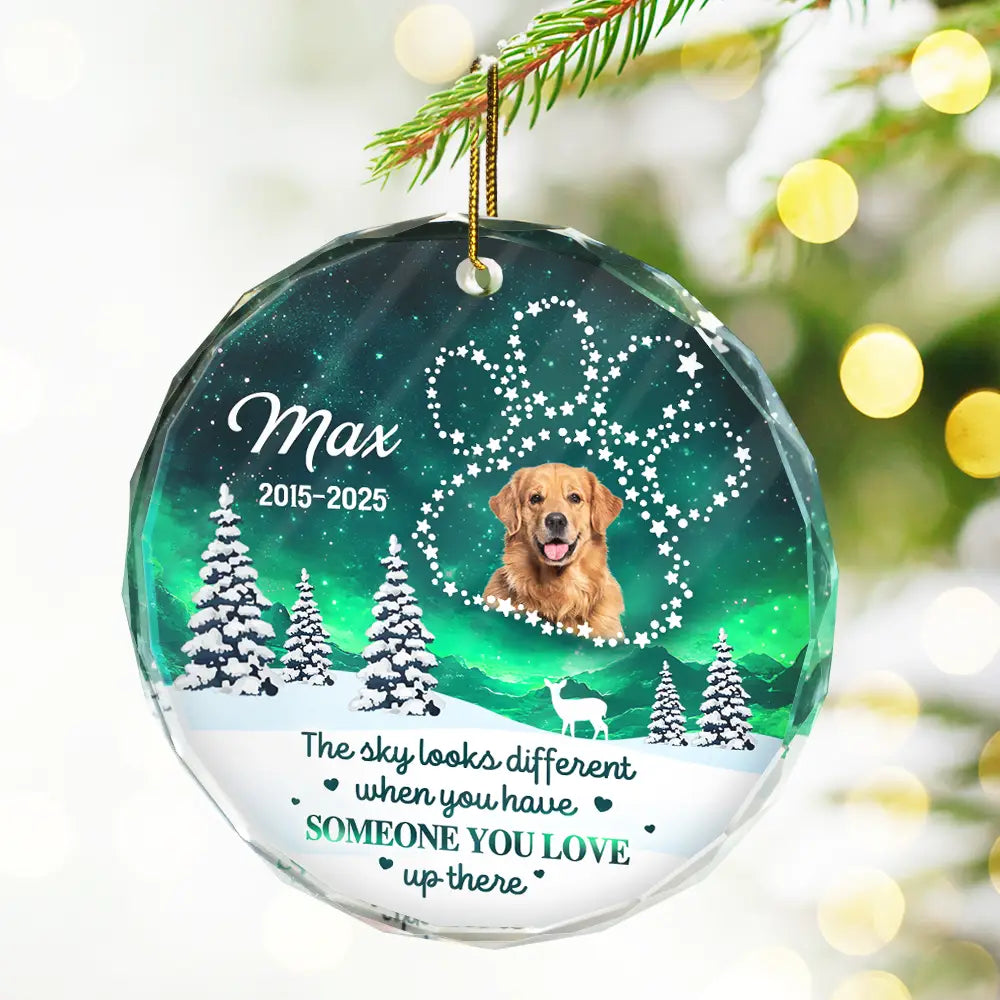 Gift For Yourself, Gift For Women, Gift For Men, Memorial, Dog Lovers, Pet Lovers, Cat Lovers, Sad, Christmas - Custom Photo Someone You Love Up There - Personalized Circle Glass Ornament