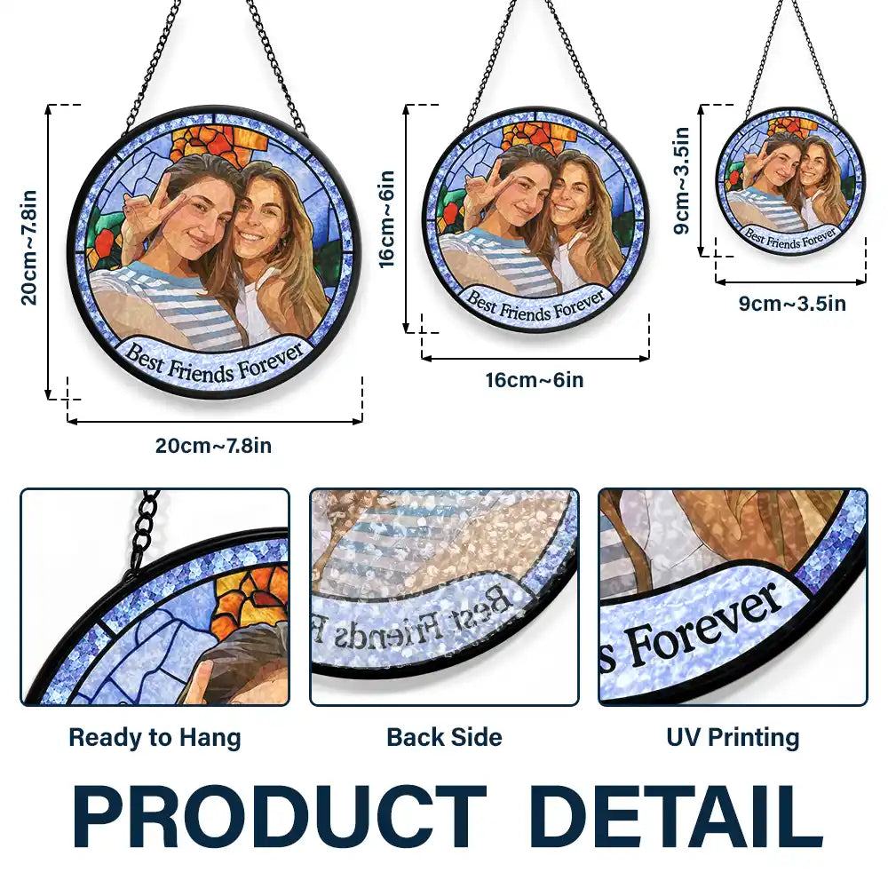Art Design,Gift For Bestie,Christmas,Photo - Stained Glass,Happy - Custom Photo Stained Glass Besties Keepsake Best Friends Forever - Personalized Stained Glass Window Hanging Suncatcher