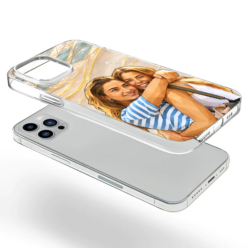 Custom Photo, Art Design, Summer, Family, Adorable, Photo - Stained Glass - Custom Photo Stained Glass Coastal Family Bestie Portrait - Personalized Clear Phone Case