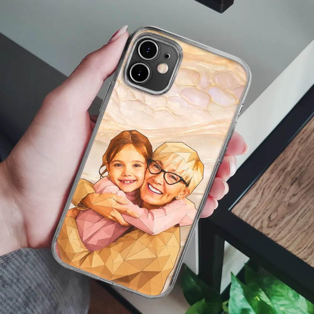 Custom Photo, Art Design, Summer, Family, Adorable, Photo - Stained Glass - Custom Photo Stained Glass Coastal Family Bestie Portrait - Personalized Clear Phone Case