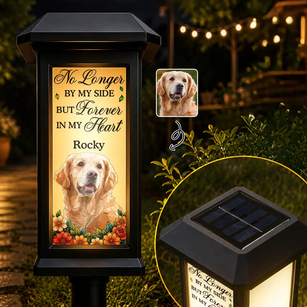 Custom Photo Stained Glass Memorial Pet Forever In My Heart Always Loved - Personalized Solar Garden Light