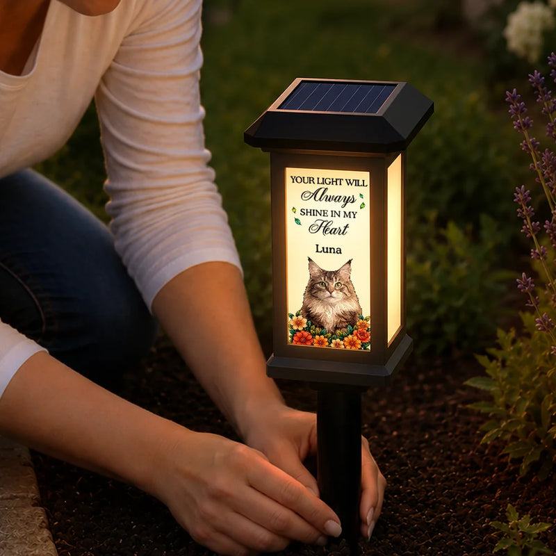 Art Design,Christmas,Sympathetic,Pet Lovers,Memorial,Photo - Stained Glass - Custom Photo Stained Glass Memorial Pet Forever In My Heart Always Loved - Personalized Solar Garden Light