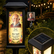 Art Design,Christmas,Sympathetic,Family,Memorial,Photo - Stained Glass - Custom Photo Stained Glass Memorial Your Light Will Always Shine In My Heart - Personalized Solar Garden Light