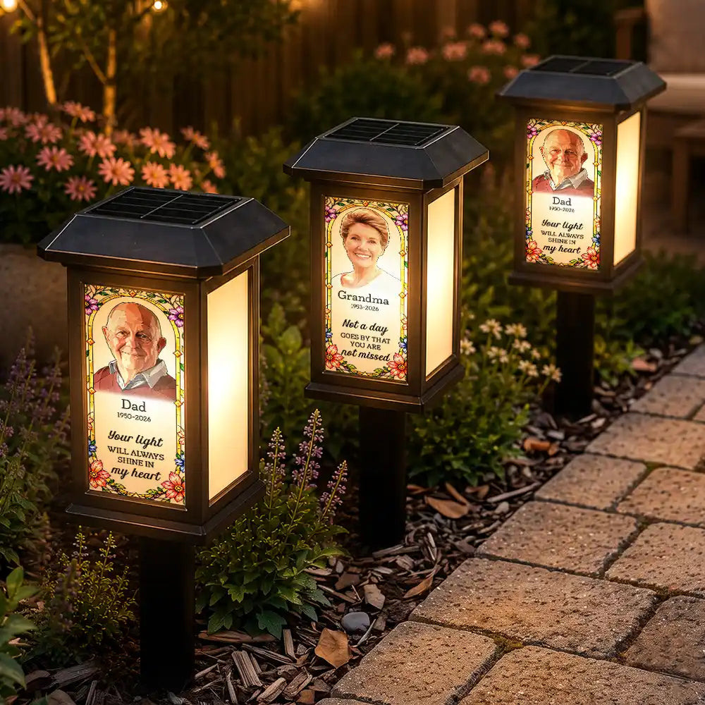 Art Design,Christmas,Sympathetic,Family,Memorial,Photo - Stained Glass - Custom Photo Stained Glass Memorial Your Light Will Always Shine In My Heart - Personalized Solar Garden Light