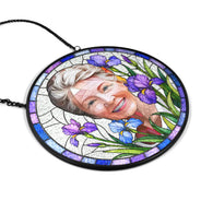 Art Design,Playful,Pet Lovers,Photo - Stained Glass - Custom Photo Stained Glass Portrait Dog Cat Family Blue Flower - Personalized Stained Glass Window Hanging Suncatcher