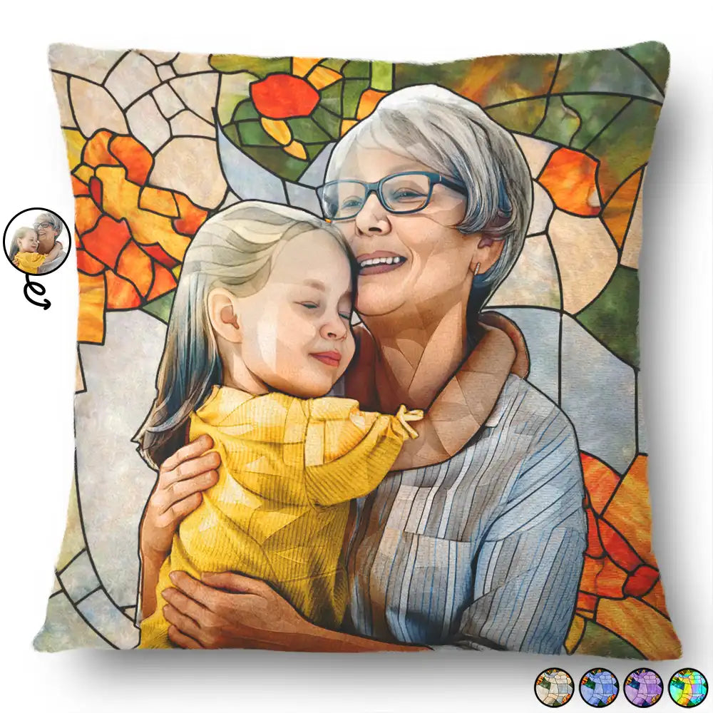 Custom Photo Stained Glass Portrait Mom Grandma Parents Family - Personalized Pillow