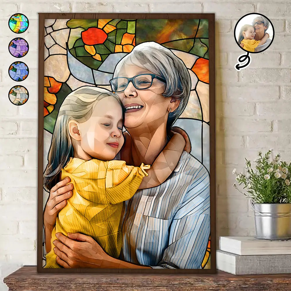 Custom Photo Stained Glass Portrait Mom Grandma Parents Family - Personalized Poster