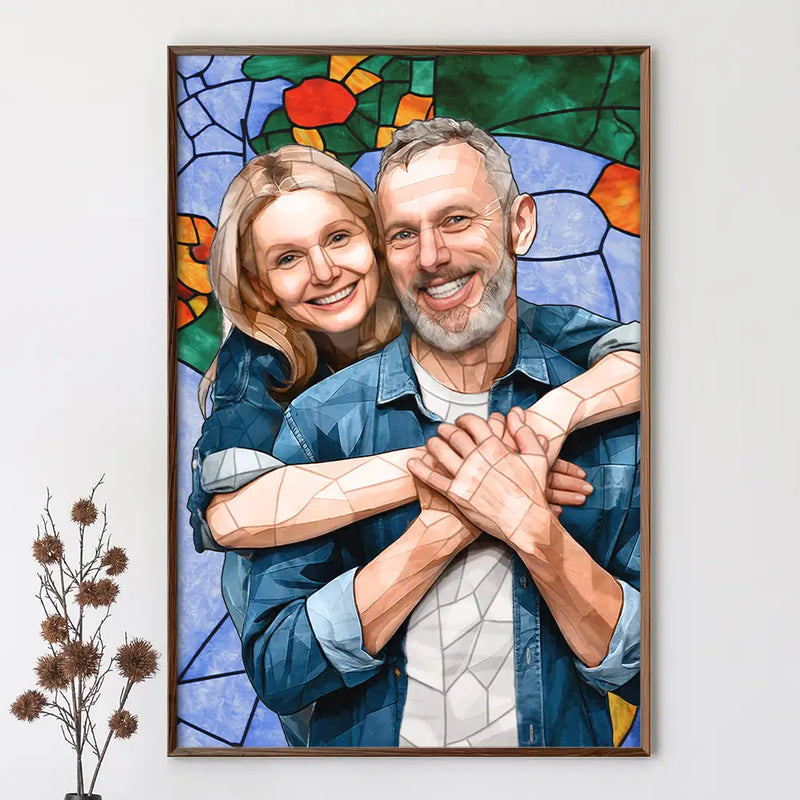 Gift For Wife,Gift For Mother,Gift For Grandma,Gift For Grandparents,Family,Love - Custom Photo Stained Glass Portrait Mom Grandma Parents Family - Personalized Poster