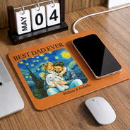 Gift For Father,Gift For Grandpa,Non-Eng,Photo - Starry Night,Proud - Custom Photo Starry Night Best Dad Papa Ever - Personalized Leather Charging Mat