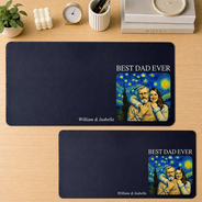 Gift For Father,Gift For Grandpa,Non-Eng,Photo - Starry Night,Proud - Custom Photo Starry Night Best Dad Papa Ever - Personalized Leather Desk Mat