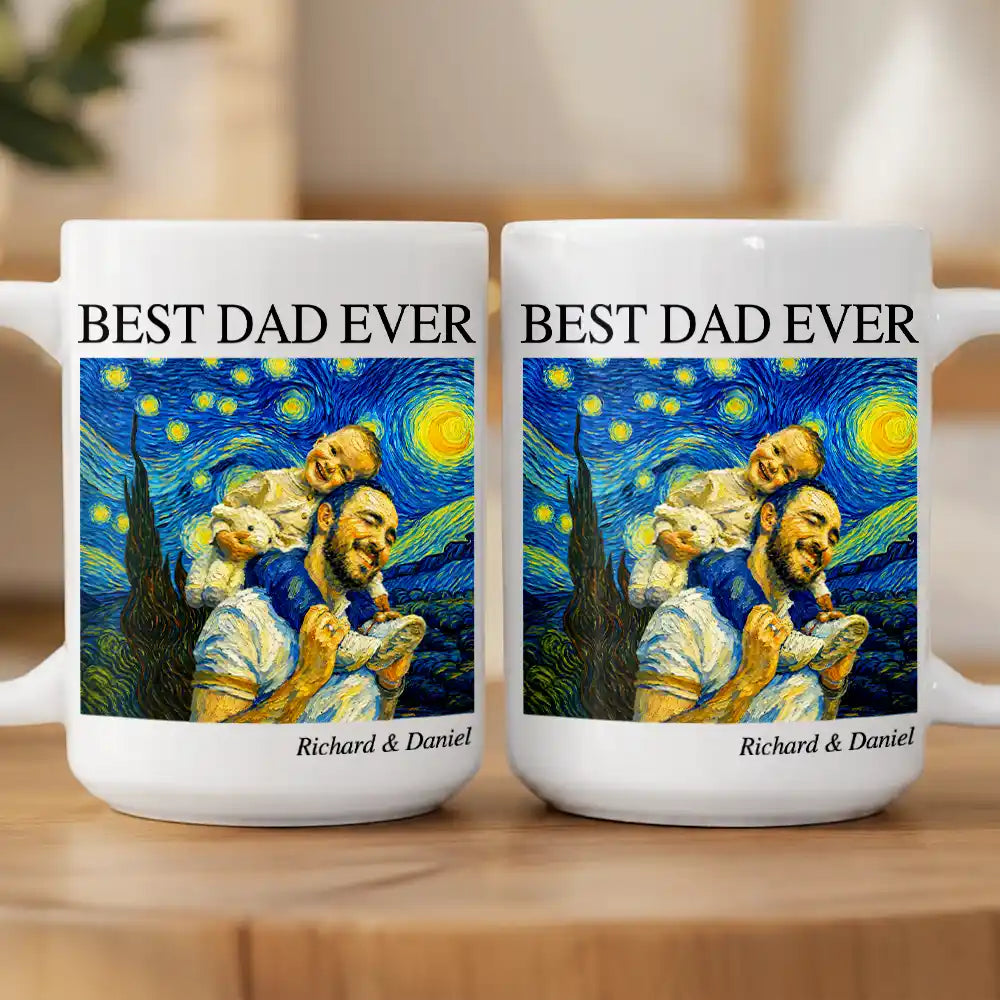 Gift For Father,Gift For Grandpa,Non-Eng,Photo - Starry Night,Proud - Custom Photo Starry Night Best Dad Papa Ever - Personalized Mug