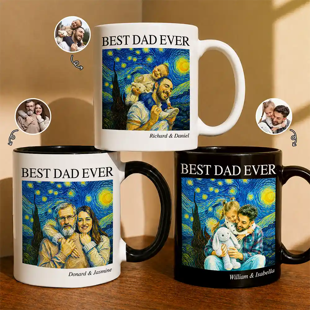 Custom Photo Starry Night Best Dad Papa Ever - Personalized Mug