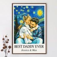 Gift For Father,Gift For Grandpa,Non-Eng,Photo - Starry Night,Proud - Custom Photo Starry Night Best Dad Papa Ever - Personalized Poster