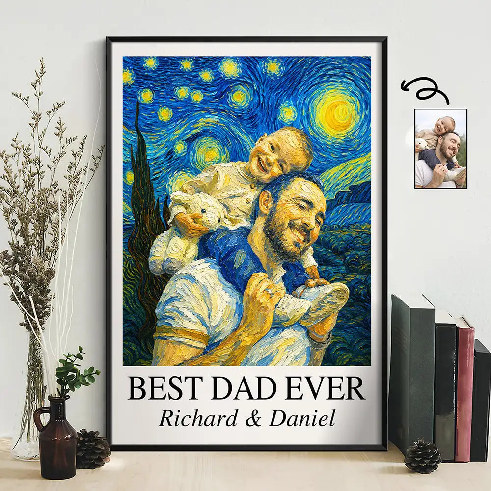 Custom Photo Starry Night Best Dad Papa Ever - Personalized Poster