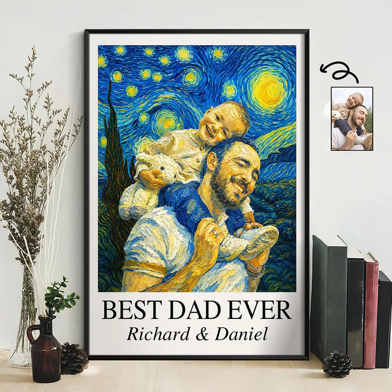 Gift For Father,Gift For Grandpa,Non-Eng,Photo - Starry Night,Proud - Custom Photo Starry Night Best Dad Papa Ever - Personalized Poster