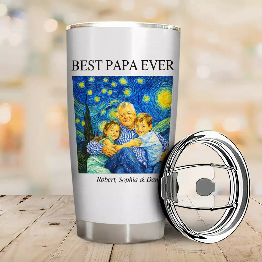 Gift For Father,Custom Photo,Art Design,Proud,Photo - Starry Night  - Custom Photo Starry Night Best Dad Papa Ever - Personalized Tumbler