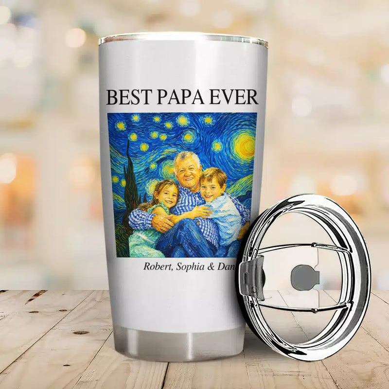 Gift For Father,Custom Photo,Art Design,Proud,Photo - Starry Night  - Custom Photo Starry Night Best Dad Papa Ever - Personalized Tumbler
