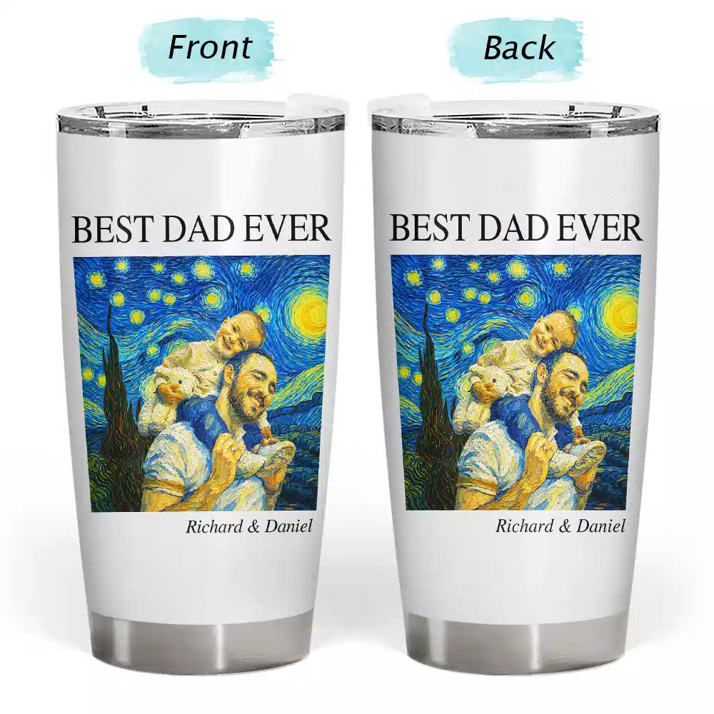 Gift For Father,Custom Photo,Art Design,Proud,Photo - Starry Night  - Custom Photo Starry Night Best Dad Papa Ever - Personalized Tumbler