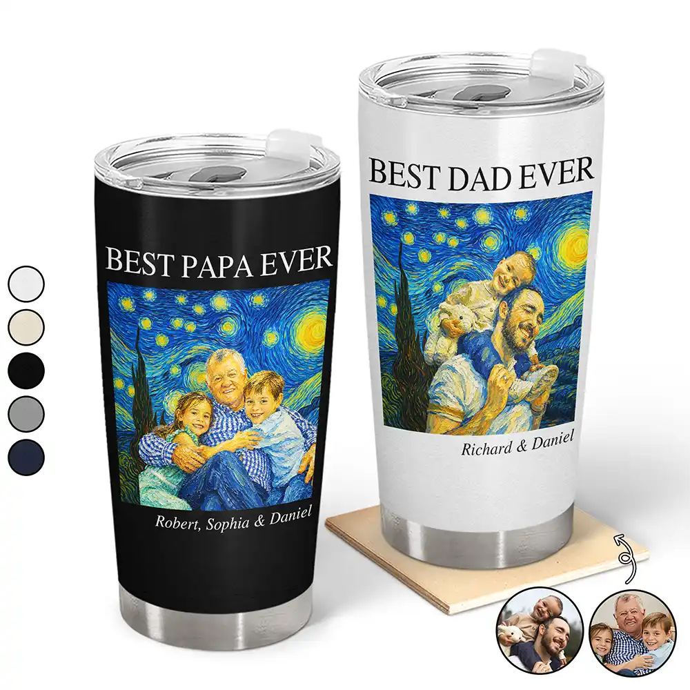 Gift For Father,Custom Photo,Art Design,Proud,Photo - Starry Night  - Custom Photo Starry Night Best Dad Papa Ever - Personalized Tumbler