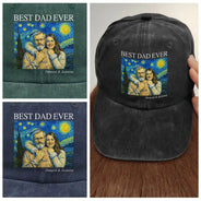 Gift For Father,Gift For Grandpa,Non-Eng,Photo - Starry Night,Proud - Custom Photo Starry Night Best Dad Papa Ever - Personalized Vintage Washed Denim Cap