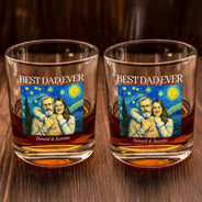 Gift For Father,Custom Photo,Art Design,Proud,Photo - Starry Night  - Custom Photo Starry Night Best Dad Papa Ever - Personalized Whiskey Glass