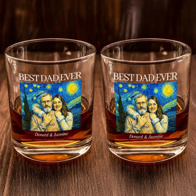Gift For Father,Custom Photo,Art Design,Proud,Photo - Starry Night  - Custom Photo Starry Night Best Dad Papa Ever - Personalized Whiskey Glass