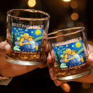 Gift For Father,Custom Photo,Art Design,Proud,Photo - Starry Night  - Custom Photo Starry Night Best Dad Papa Ever - Personalized Whiskey Glass