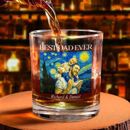 Gift For Father,Custom Photo,Art Design,Proud,Photo - Starry Night  - Custom Photo Starry Night Best Dad Papa Ever - Personalized Whiskey Glass