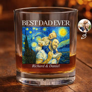 Gift For Father,Custom Photo,Art Design,Proud,Photo - Starry Night  - Custom Photo Starry Night Best Dad Papa Ever - Personalized Whiskey Glass