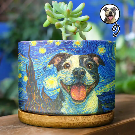 Custom Photo Starry Night Dog Cat Pet - Personalized Ceramic Plant Pot