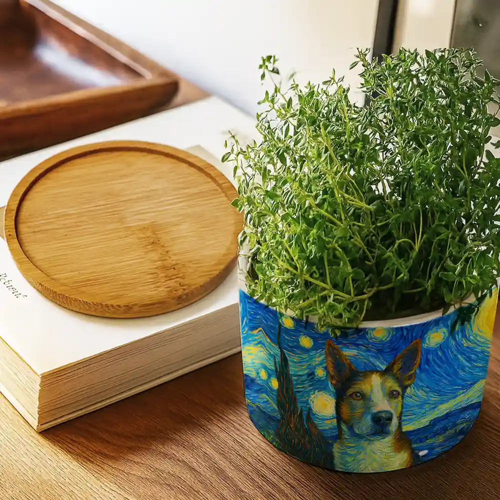 Dog Lovers,Pet Lovers,Cat Lovers,Non-Eng,Photo - Starry Night,Playful - Custom Photo Starry Night Dog Cat Pet - Personalized Ceramic Plant Pot