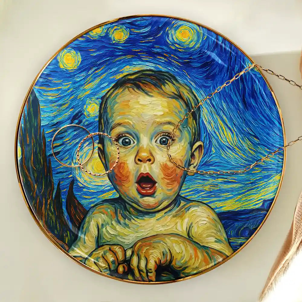 Dog Lovers,Pet Lovers,Cat Lovers,Happy,Non-Eng,Photo - Starry Night - Custom Photo Starry Night Dog Cat Pet Kid - Personalized Ring Dish