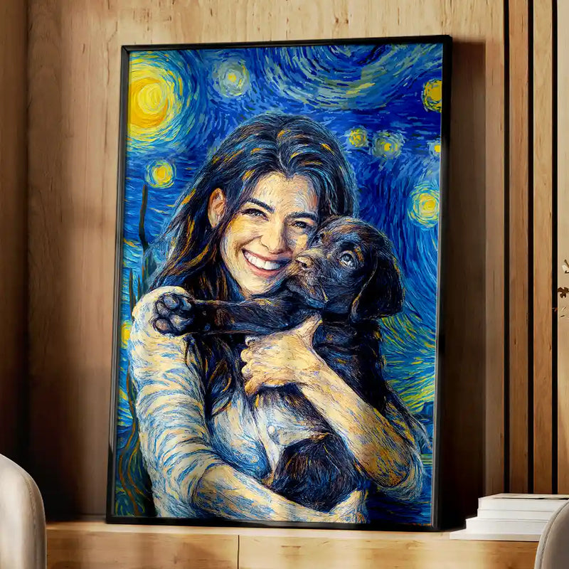 Happy,Dog Lovers,Pet Lovers,Cat Lovers,Dog Mom,Dog Dad,Cat Dad,Cat Mom - Custom Photo Starry Night Dog Mom Cat Mom Pet Lover - Personalized Poster
