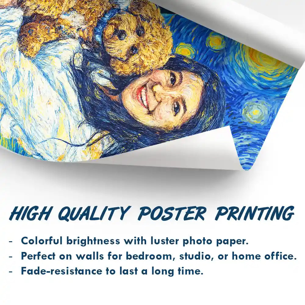 Happy,Dog Lovers,Pet Lovers,Cat Lovers,Dog Mom,Dog Dad,Cat Dad,Cat Mom - Custom Photo Starry Night Dog Mom Cat Mom Pet Lover - Personalized Poster