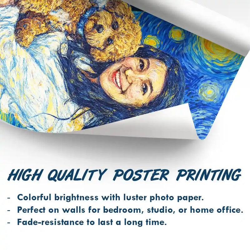 Happy,Dog Lovers,Pet Lovers,Cat Lovers,Dog Mom,Dog Dad,Cat Dad,Cat Mom - Custom Photo Starry Night Dog Mom Cat Mom Pet Lover - Personalized Poster