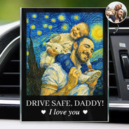 Gift For Father,Custom Photo,Art Design,Adorable,Photo - Starry Night  - Custom Photo Starry Night Drive Safe Daddy I Love You - Personalized Acrylic Car Vent Clip