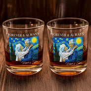 Custom Photo, Art Design, Gift For Couples, Top Market, Romantic, Photo - Starry Night - Custom Photo Starry Night Forever & Always Couple Anniversary - Personalized Whiskey Glass