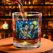 Custom Photo, Art Design, Gift For Couples, Top Market, Romantic, Photo - Starry Night - Custom Photo Starry Night Forever & Always Couple Anniversary - Personalized Whiskey Glass