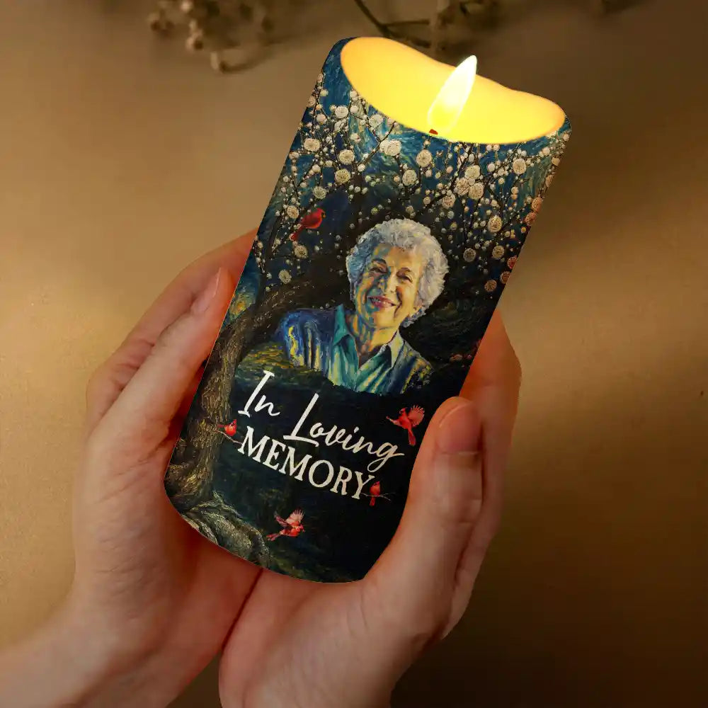 Art Design,Memorial Loved One,Christmas,Sympathetic,Family,Memorial,Photo - Starry Night - Custom Photo Starry Night Memorial When You Miss Me Have No Fear - Personalized Flameless LED Candle